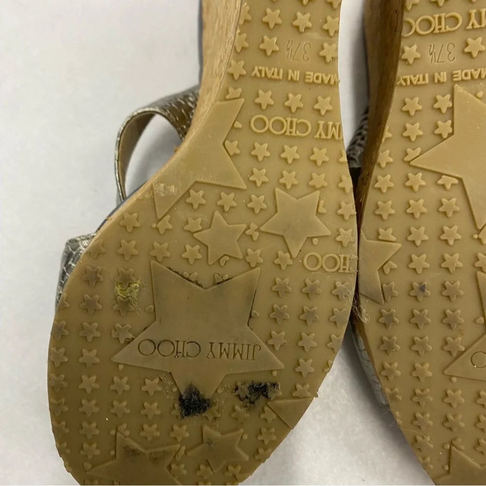 Jimmy Choo Silver Cork Wedge Heels 37.5 - Picture 6 of 10